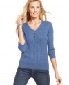 Stay classic in Karen Scott's marled V-neck sweater, rendered in cotton cable-knit.