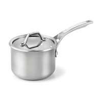 With a copper core layered between aluminum and finished with magnetic stainless steel exterior, this 2-quart sauce pan with lid is designed for the modern at-home chef.