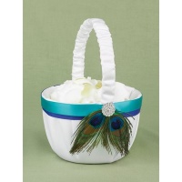 Hortense B. Hewitt Wedding Accessories Flower Girl Basket, Peacock Plume