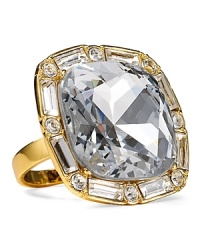 A faceted, bigger-is-better crystal stone defines this kate spade new york ring, set in gold plated metal.