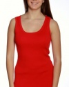 (G28083O-L) Magaschoni Cotton Silk Ribbed Tank Top in Blood Orange Size: L