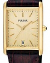 Pulsar Men's PXDA84 Gold-Tone Stainless Steel Brown Leather Strap