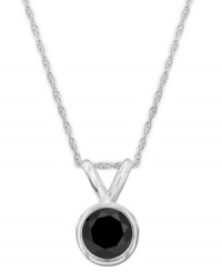 Punctuate your look with poignant color. A round-cut black diamond (1/4 ct. t.w.) stands out against a luminous 14k white gold setting. Approximate length: 18 inches. Approximate drop: 1/3 inch.