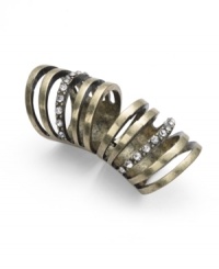 If it came down to it, you'd chose brass knuckles over Barbies, which is why this knockout style by Bar III is so your speed. Crafted in burnished gold tone mixed metal, two simple rows of crystal add a little glam to this otherwise edgy style. Size 8.