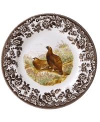 Bring the classic style of the English countryside to your table with the Woodland Collection by Spode. This traditionally patterned salad plate features the majestic red grouse framed by Spode's distinctive British Flowers border which dates back to 1828.