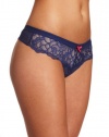 Betsey Johnson Women's Rebel Rose Wide Side Thong, Navy Seals, Medium