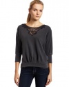 Ella moss Womens Triumph 3/4 Sleeve Scoop Top, Charcoal, X-Small