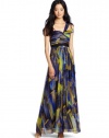 BCBGMAXAZRIA Women's Inga One Shoulder Printed Gown, Classic Blue Combo, 8