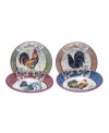 Vintage-inspired Lille Rooster bowls layer farm birds, Baroque florals and notes from France in a set shaped for modern tables but steeped in old-world charm. From Certified International.