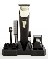 Here comes the groom. The do-it-all solution your space has been waiting for--this all-in-one trimmer shaves, details, outlines, touches up and so much more. Three different heads--rotary, detail and dual shaver--plus a variety of included accessories, like 3 T-blade guides and a comb, make it easy to get exactly the results you want. 5-year warranty. Model 9860-1101.