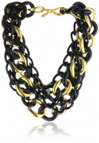 Kenneth Jay Lane 4 Row Polished Gold and Black Link Necklace