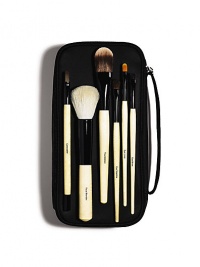 The essential brush set for a quick application and professional-looking results. Includes six brushes: Concealer, Foundation, Face Blender, Eye Shadow, Eye Liner and Eye Brow. Brushes are tucked into a portable black case. 4¾L X 1¾ W X 9½H 