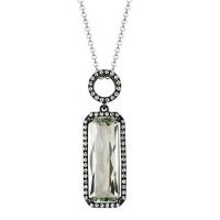 14K White Gold 4.84cttw Round Shaped White Brilliant Diamond & Octagon Shaped Green Green Amethyst Gemstone Necklace