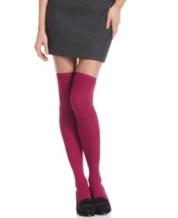 Have a pretty party. Pull on these posh, pink ribbed socks from HUE and give everyday skirts and dresses an instant pop of color. The over-the-knee style makes any look standout.