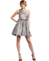 ABS by Allen Schwartz Women's One Shoulder Party Dress, Silver, 12