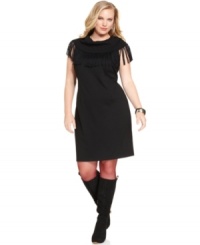 Fringe benefits: Spense's sleeveless plus size dress, accented by a cowl neckline.