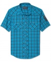 Pop some plaid under your seasonal layered look with this short-sleeved shirt from American Rag.