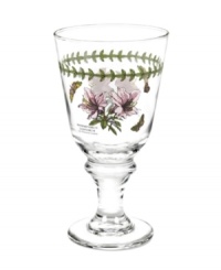 Serve refreshments in this set of wine glasses graced with the lively florals and triple-leaf border of Portmeirion's Botanic Garden glassware. A perfect set for casual entertaining, filled with good-natured charm.