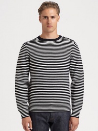 A wardrobe essential for stylish weekends, this crewneck style expresses a nautical feel with signature stripes and button detail at the shoulder.CrewneckWoolDry cleanImported