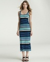 Vibrantly show your stripes in this getaway-ready Velvet by Graham & Spencer maxi dress.