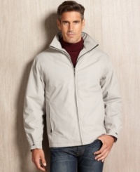 Appear put together even in wet weather with this stylish wind-and-water resistant jacket from Weatherproof.