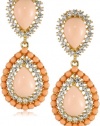 Kenneth Jay Lane Gold, Rhinestone, Angelskin Cabochon Teardrop Earrings