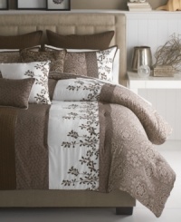 Change of scenery. A new setting starts with this Hilo comforter set, featuring a range of floral and leaf designs in neutral earth tones for a pleasing look. Full of nature-inspired charm, this set comes complete with shams, bedskirt and decorative pillows for a peaceful retreat in the bedroom.