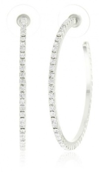 Nine West Silver-Tone Plated Crystal Medium Hoop Earrings