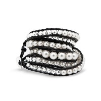 Bling Jewelry Stackable White Shell Pearl Brown Leather Wrap Bracelet