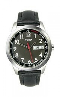 Timex Men's T2N230 Analog Silver-Tone Case Black Leather Black Dial Watch