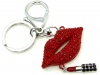 Gorgeous Sparkling Red Crystal Lips and Lipstick Charms Silver Plated Keychain/Key Chain