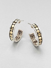 From the Dot Collection. This nature-inspired style from a socially and environmentally responsible brand features a classic hoop design accented with a dotted 18k gold center set in sterling silver. Sterling silver18k goldDrop, about .75Post backImported