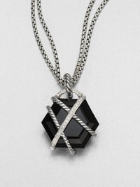 From the Cable Wrap Collection. A beautiful, faceted black onyx stone wrapped in diamonds and sleek sterling silver. Black onyxDiamonds, .15 tcwSize, about .75Fixed baleImported Please note: Chain sold separately. 