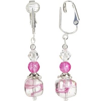 Monet Pink Spring Un-pierced Earring Pair-Swarovsky Austrian Crystal Handcrafted Flower Swirl Jewelry for Ladies and Teens