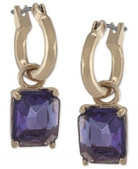 Well worth the weight. Carolee's hoop earrings, crafted from gold-tone mixed metal, bring a little something extra in the form of pretty purple epoxy stones for a vibrant touch. Approximate drop: 1-1/4 inches.