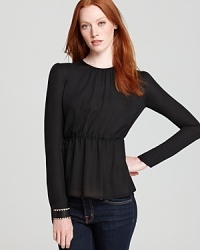 This universally stylish Theory top is sheer perfection in pure silk--easy elegance is the call for fall.