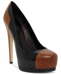 Contrasting colors on the heel and toe add trendy detail to Truth or Dare by Madonna's Rochella platform pumps.