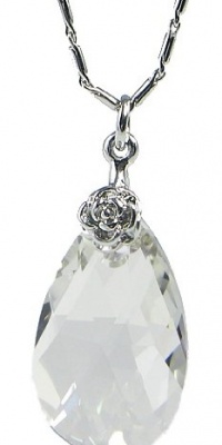 Pear Drop Swarovski Elements Crystal Pendant Necklace W. 18k White Gold Plated Chain (Clear)