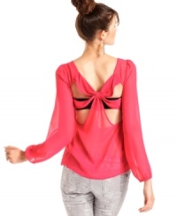 From the subtle puff sleeves to the skin-baring back cutouts -- so many reasons to love this sheer top from Ali & Kris!