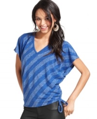 Go all out adorable in a top from BCX that flaunts a drawstring at the side and super-cool stripes! (Clearance)