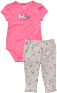 Carter's Girls Pink Mommy Loves Me Elephant Bodysuit and Floral Pants (12 months)