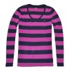 Tommy Hilfiger Women Striped V-Neck Long Sleeve Logo T-Shirt