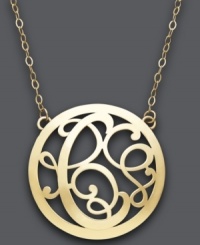 Looking for the perfect personalized gift? This stunning, letter C scroll pendant will do just the trick. Setting and chain crafted in 14k gold. Approximate length: 17 inches. Approximate drop: 1 inch.