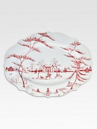 Picaresque holiday scenes adorn this elegant stoneware set, perfectly sized for an abundant seasonal feast.Decal stoneware ceramicDishwasher safe18.5 X 13.5Imported