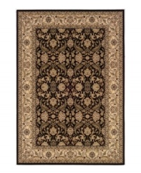 Pulling inspiration from the masterwork of 16th and 17th-century Persian artisans, this heirloom-quality rug adheres to centuries-old tradition with an unmatched beauty that still holds up today. An intricate, full-frame curvilinear pattern features swirling Arabesques and blossoms set in a rich palette of ebony and creme. Meticulously styled, the use of ultra-fine yarn allows for superb detail, crisp design and a soft hand. One-year limited warranty.1.5 million points of yarn per square meter