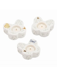 Spring is perpetually in season with whimsical Butterfly Meadow votive holders from Lenox. Colorful blooms and a butterfly shape in white porcelain lend country charm to any setting.