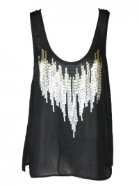 Madison Marcus womens advance party black sheer sequin tank top L