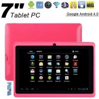 WolVol NEW (Android 4.0 - 1GB RAM) Ultra-Thin HOT PINK 7inch Tablet PC Touch Screen, WiFi and Camera with Google Play, Flash Player (Includes: Velvet Pouch Case, Touch Pen, Charger, Screen Protector)