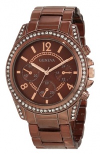 Geneva Moderate Women's AMZ1024 Boyfriend Triple Brown Faux Multi-Function Link Bracelet Watch