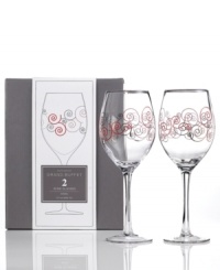 Red and platinum swirls play up a simply beautiful shape, giving this set of Charter Club's Novelty Swirl wine glasses a look that's fun yet refined. (Clearance)